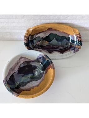 Anita Garfein Colorado mountain landscape glaze pottery set